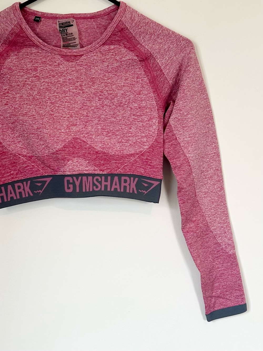 Gymshark Flex Long Sleeve Crop Top in Dusty Pink Marl/Charcoal - Size: Small - Picture 3 of 10